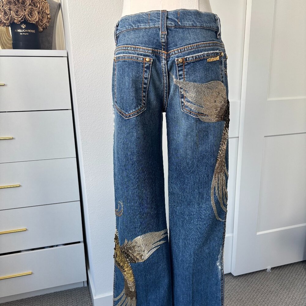ROBERTO CAVALLI Vintage 2008 Embellished Hummingbird Jeans Made in Italy Size 25 - Picture 3 of 6